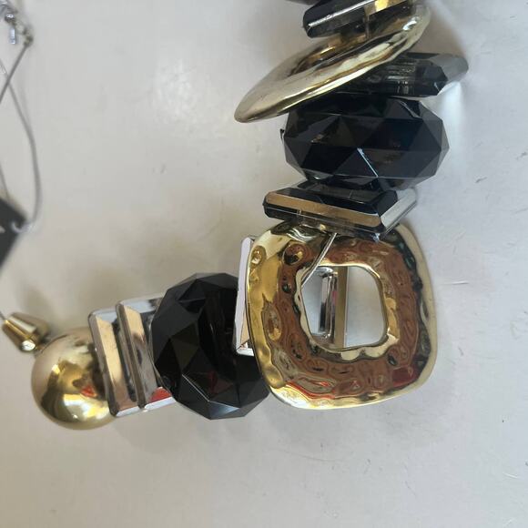 Bebe Chunky Statement 19" Necklace Black Gold Silver Geometric Wire chain New - Picture 4 of 11